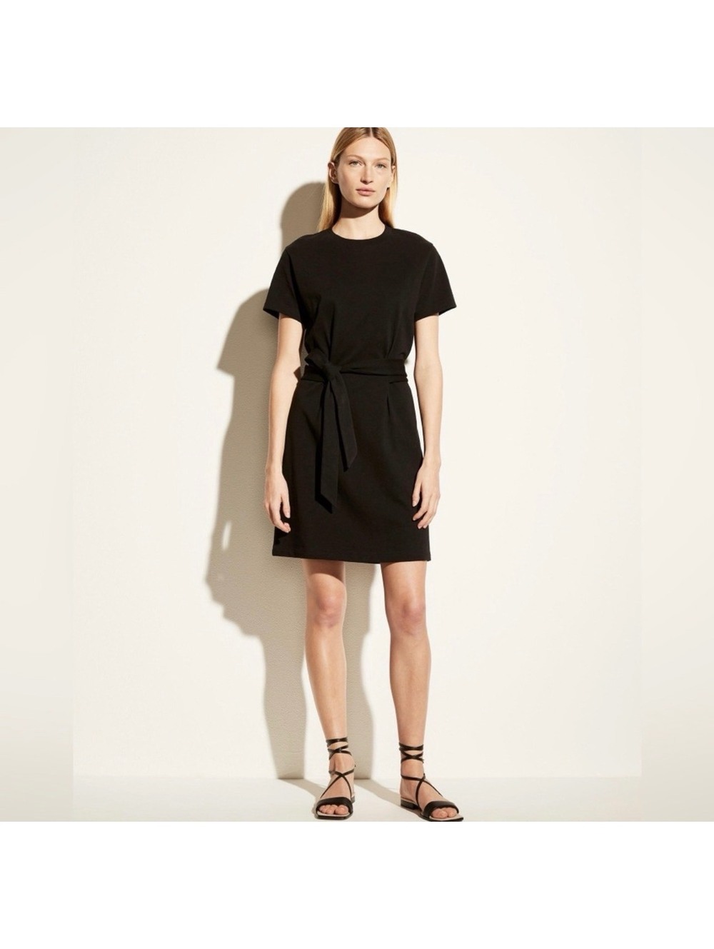 Vince Black Cotton Tie Waist T-Shirt Dress Size XXS